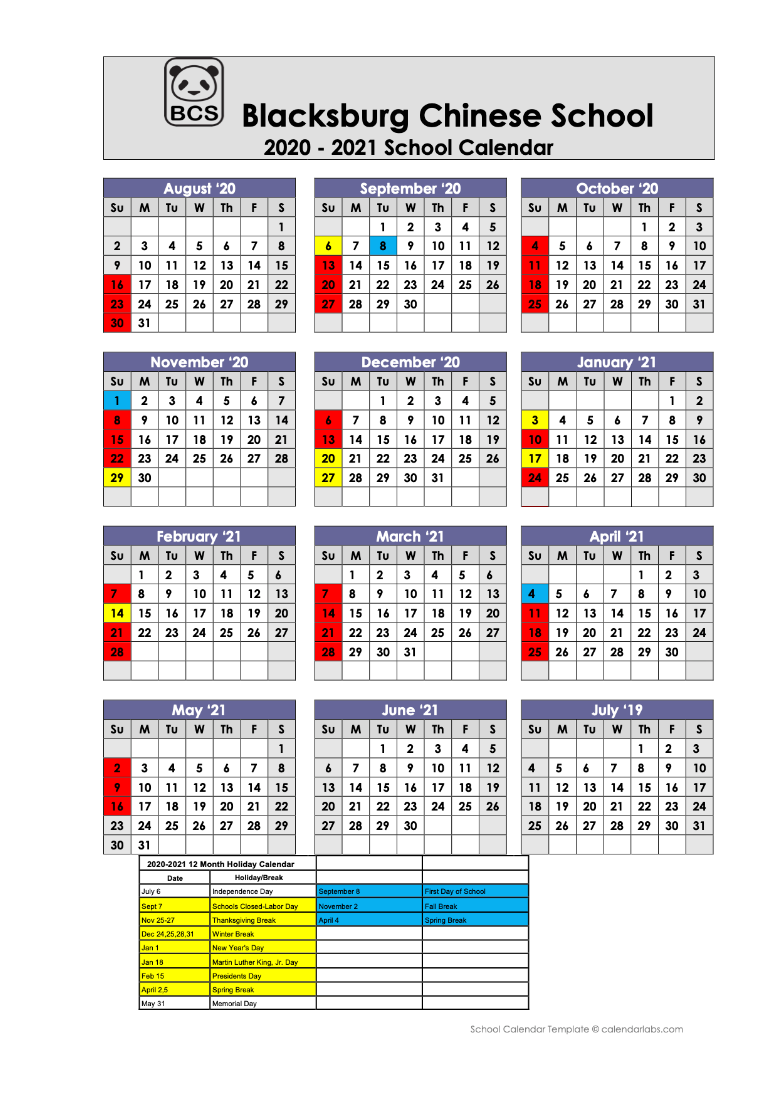 BCS 2020 ~ 2021 School Calendar